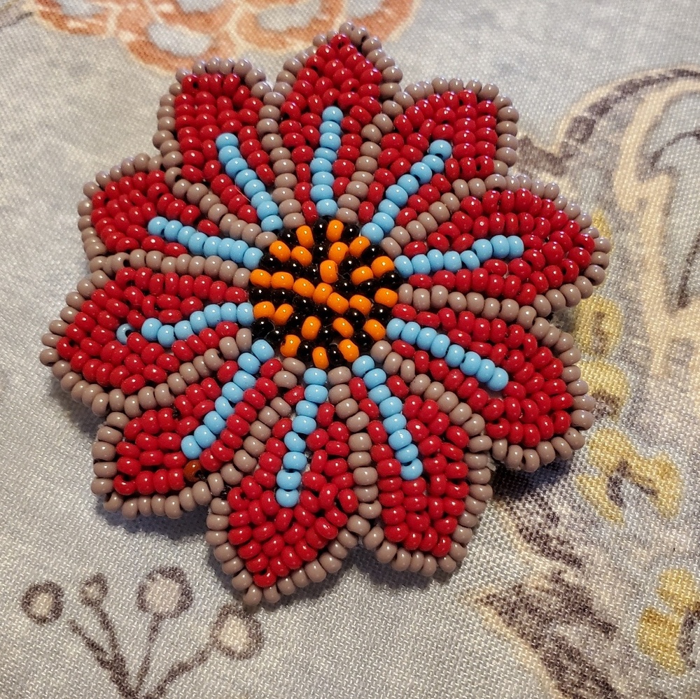 Small Hand Beaded Flower Barrette